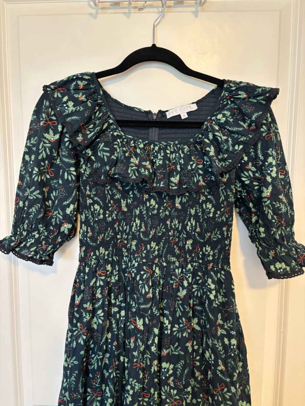 Ivy City Co Dark Green Floral Midi Christmas Dress